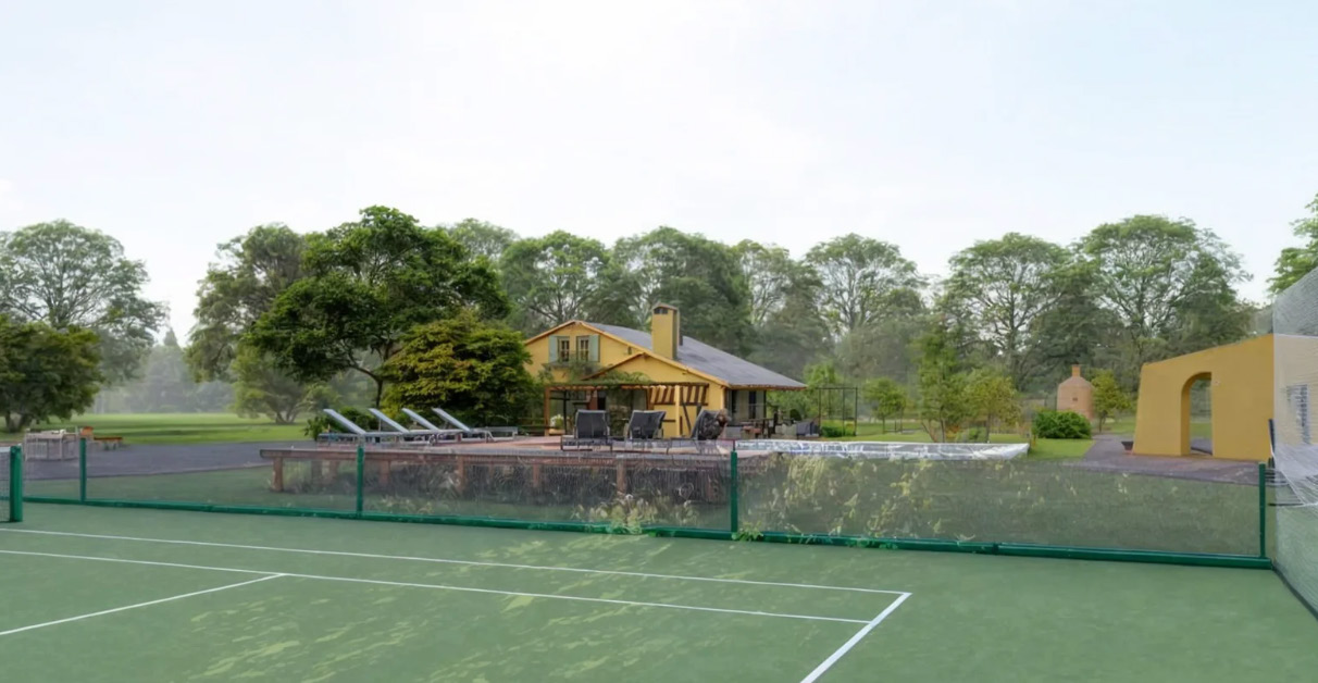Cancha de tenis y piscina en Canelo